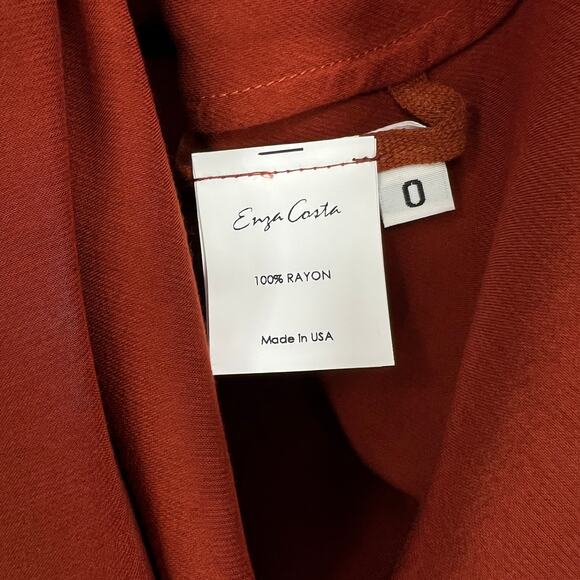 ENZA COSTA Satin Bias Slip Skirt Women XS Umber Rust Maxi Side Slit Pull On NEW - Picture 12 of 16